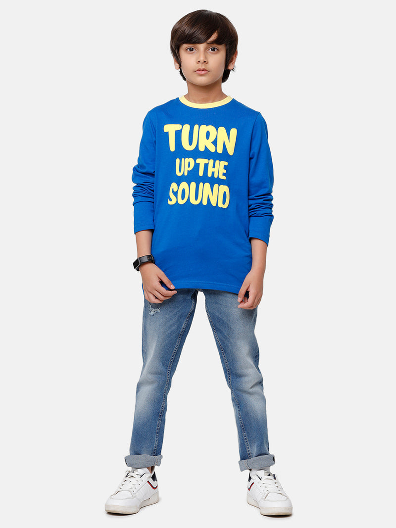 Kids - Boys Printed Full Sleeve T-Shirt Lapis Blue