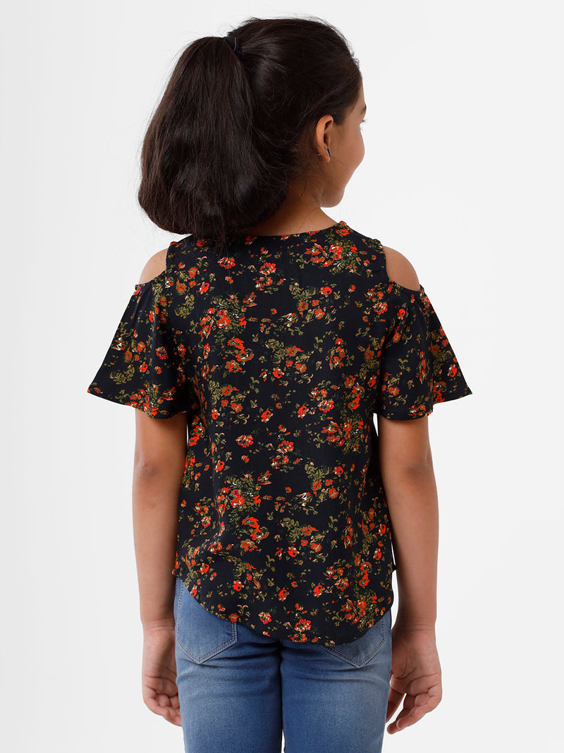 Kids - Girls Printed Top Dark Navy Blue