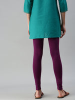 De Moza Ladies Ankle Length Leggings Solid Cotton Dark Purple - De Moza