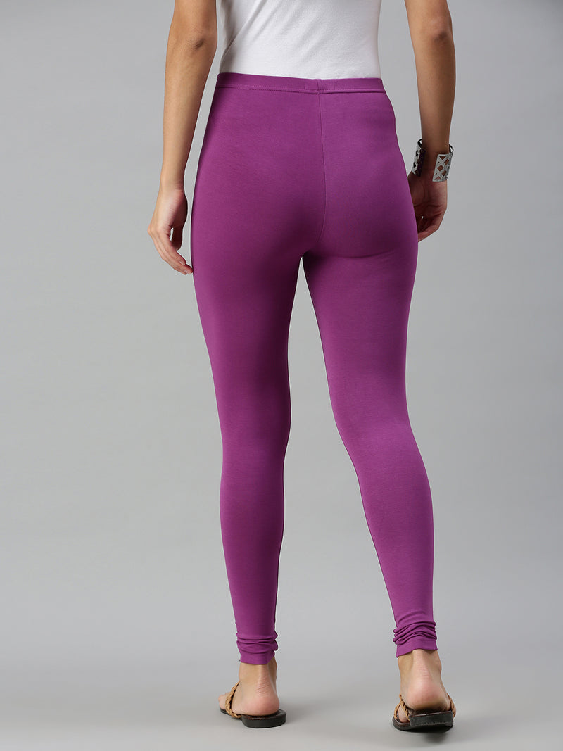 De Moza Ladies Ankle Length Leggings Solid Cotton Light Purple - De Moza