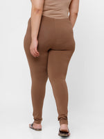 De Moza Ladies Plus Ankle Length Leggings Solid Cotton Chocolate Brown - De Moza