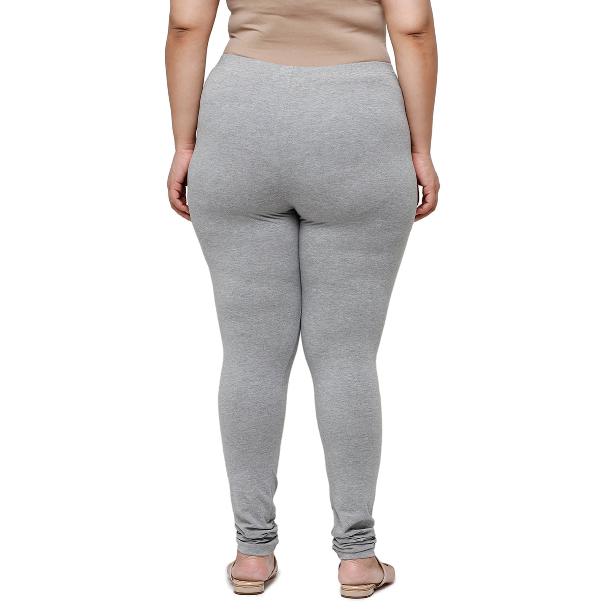 De Moza Ladies  Plus Size Churidar  Leggings Solid  Cotton Grey Melange - De Moza