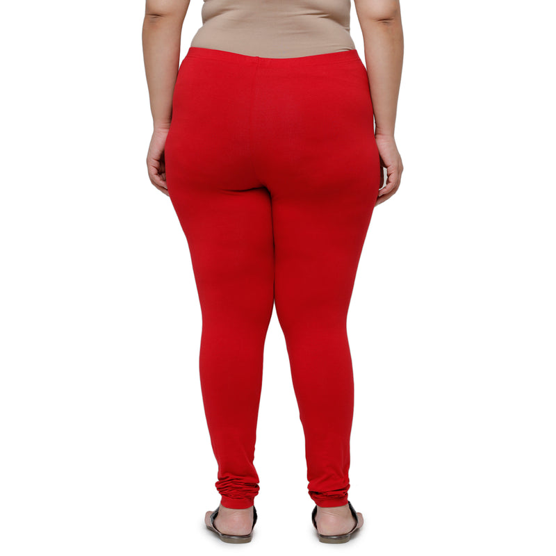 De Moza Ladies Plus Size Churidar  Leggings Solid  Cotton True Red - De Moza