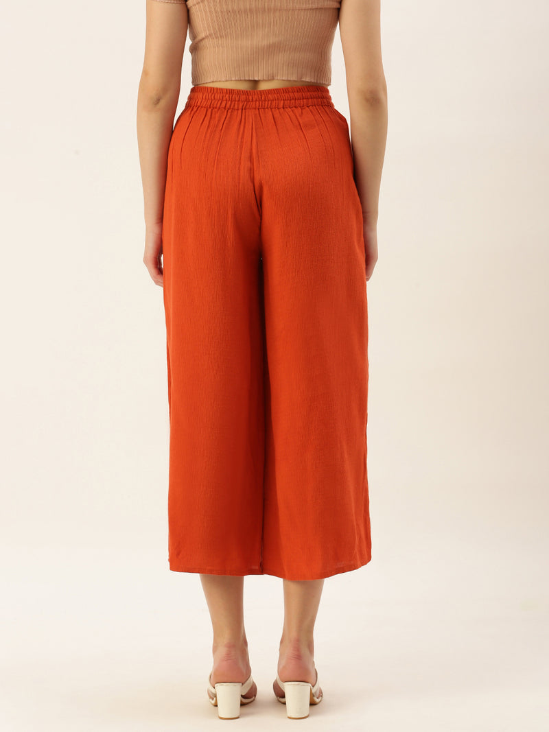 De Moza Ladies Crop Palazzo Rust Orange