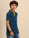 Kids - Boys Printed Half Sleeve T-Shirt Dark Blue