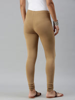 De Moza Ladies Churidar Leggings Solid Cotton Golden Beige - De Moza