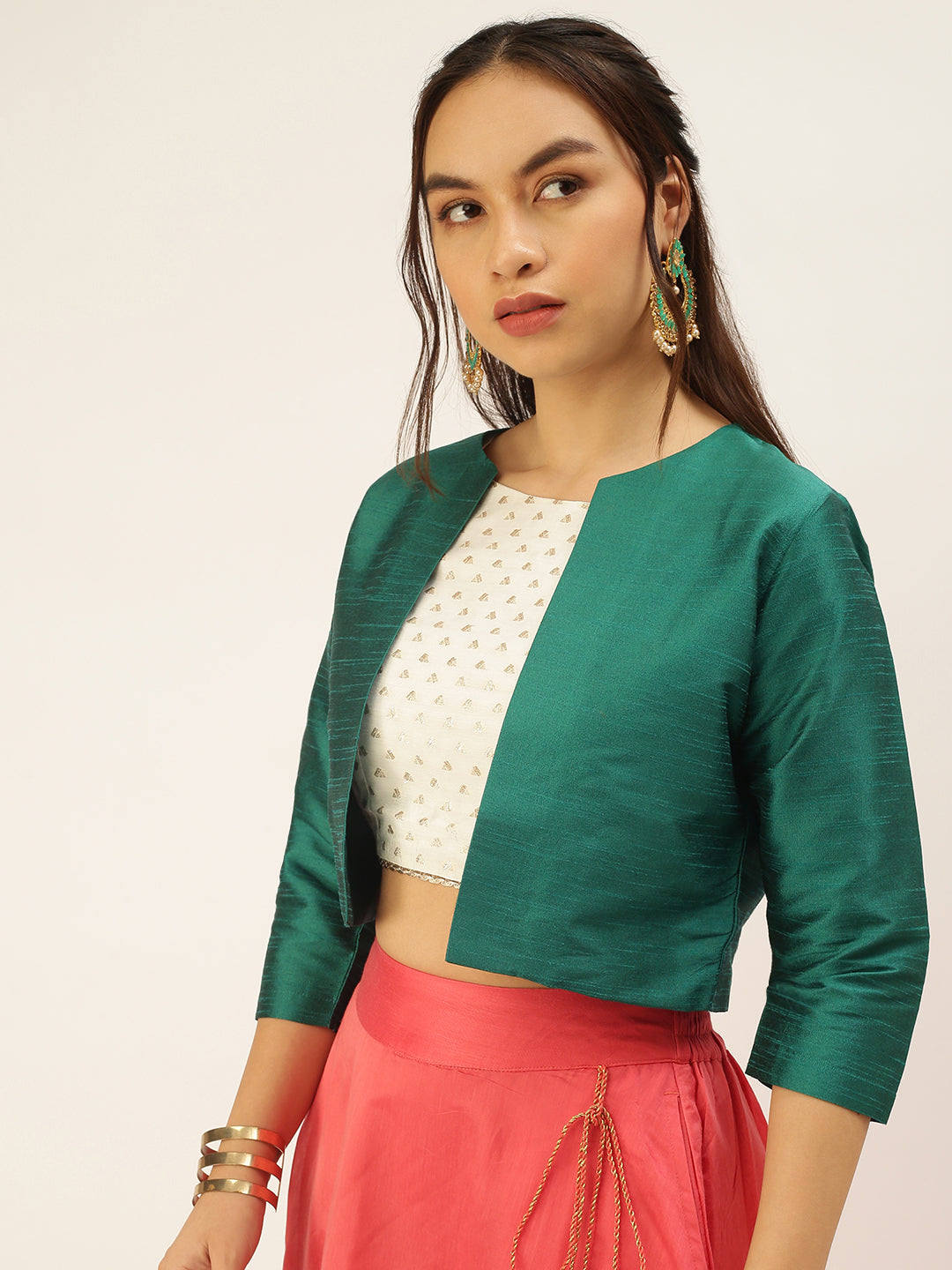 De Moza Womens Ethnic Jacket Bottle Green