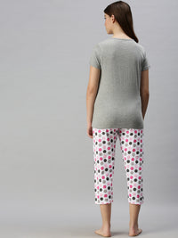 De Moza Ladies Printed Pyjama Set Grey Melange