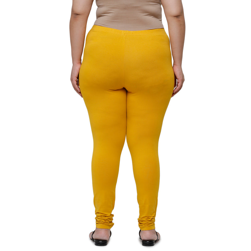 De Moza Women Plus Size Churidar Leggings Solid Cotton Mustard