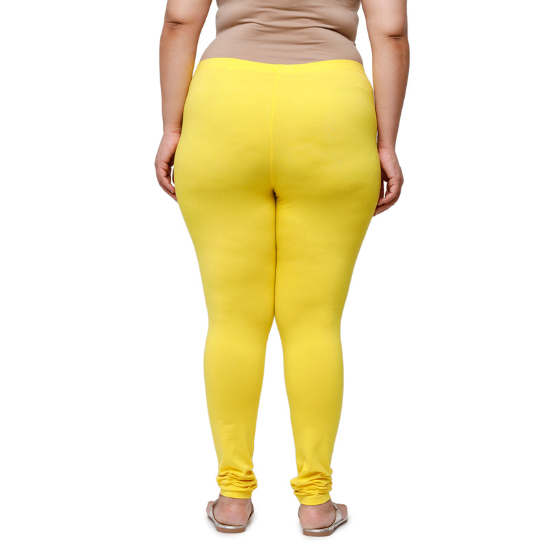 De Moza Women Plus Size Churidar Leggings Solid Cotton Lemon YellowMoza Ladies  Plus Size Churidar  Leggings Solid  Cotton Lemon Yellow - De Moza