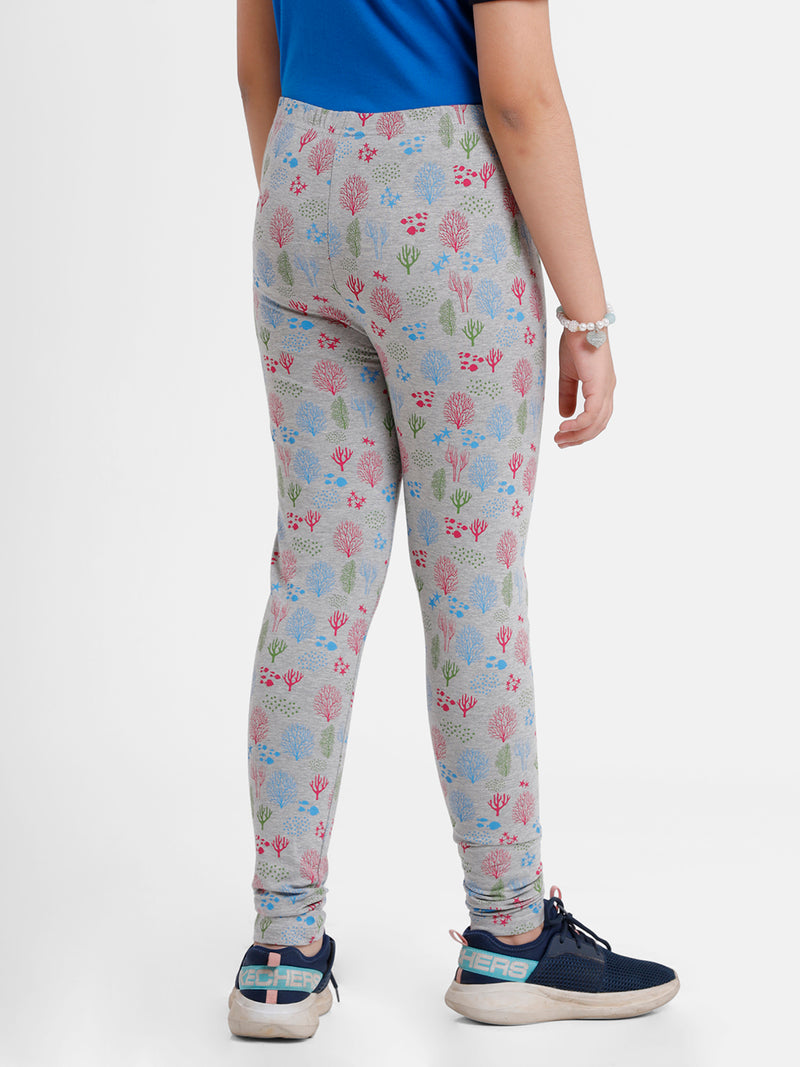 Kids – Girls Printed Ankle Leggings Grey Melange