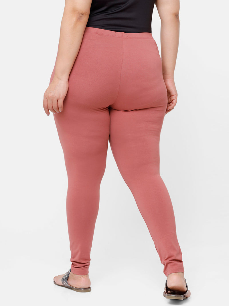De Moza Ladies Plus Ankle Length Leggings Solid  Cotton Dark Peach - De Moza