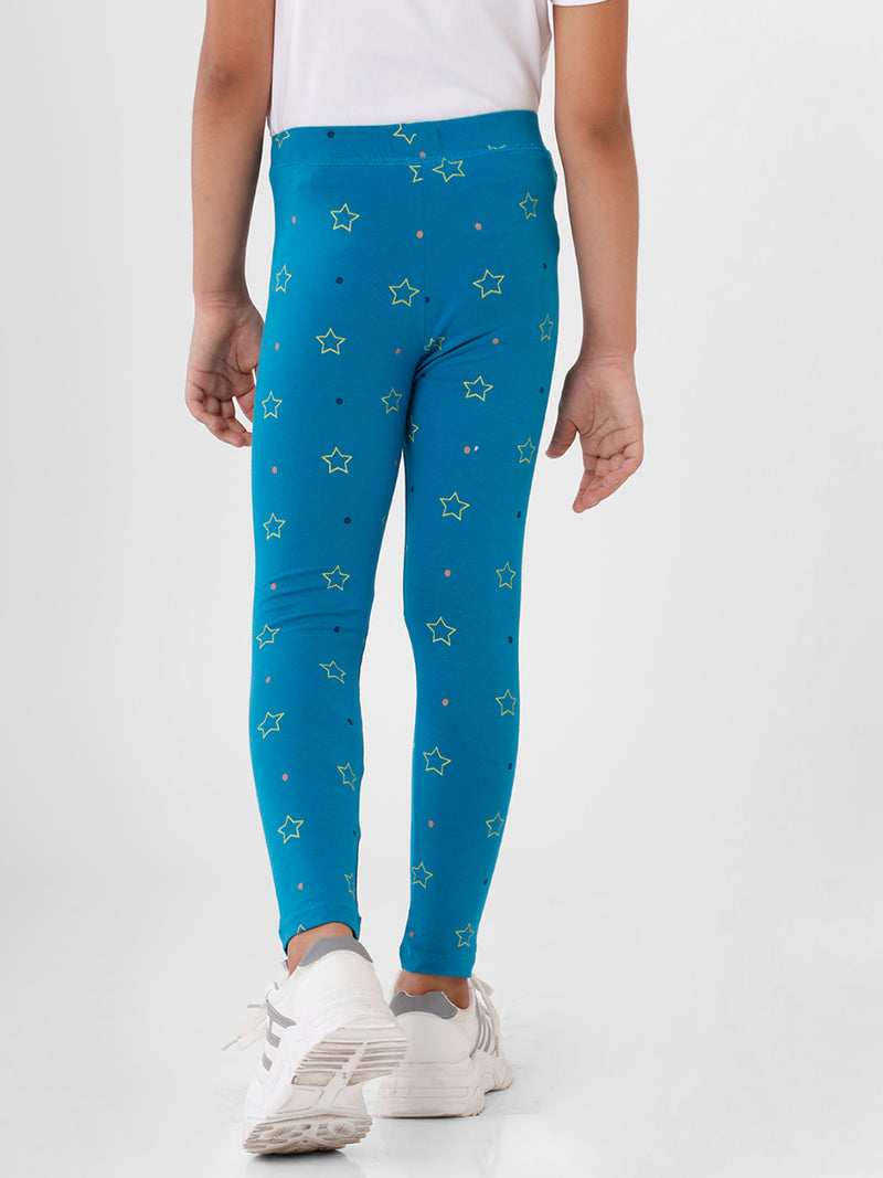Kids – Girls Printed Ankle Leggings Dark Teal