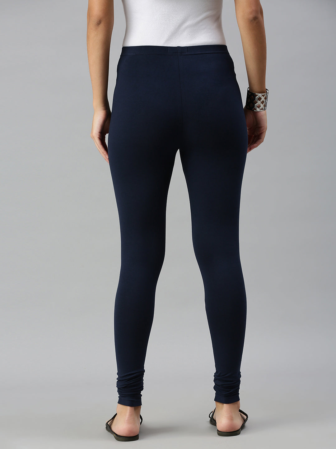 De Moza Ladies Churidar Leggings Solid Cotton Dark Navy Blue - De Moza