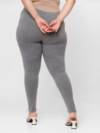De Moza Ladies Plus Ankle Length Leggings Solid Cotton Anthra Melange - De Moza