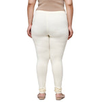 De Moza Ladies Plus Size Churidar  Leggings Solid  Cotton Ecru - De Moza