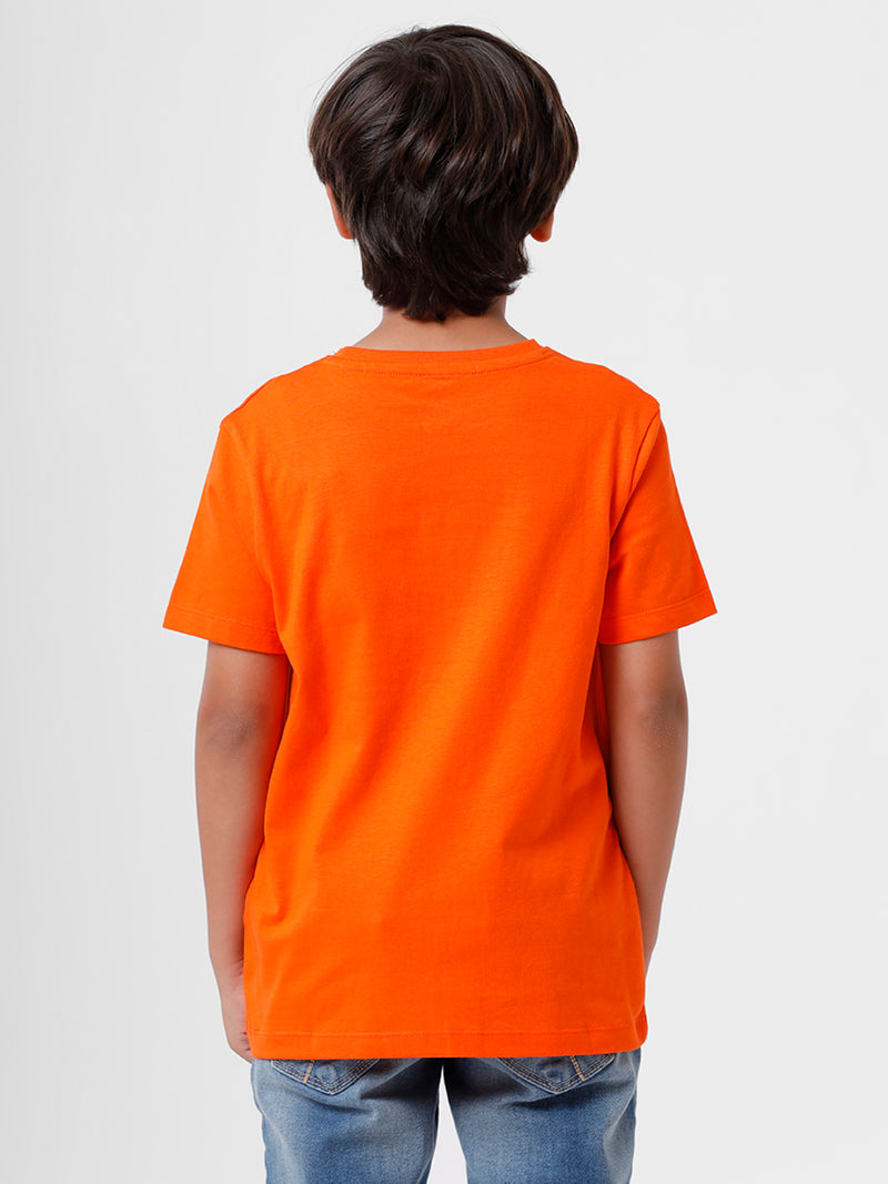 Kids - Boys Printed Half Sleeve T-Shirt Dark Orange