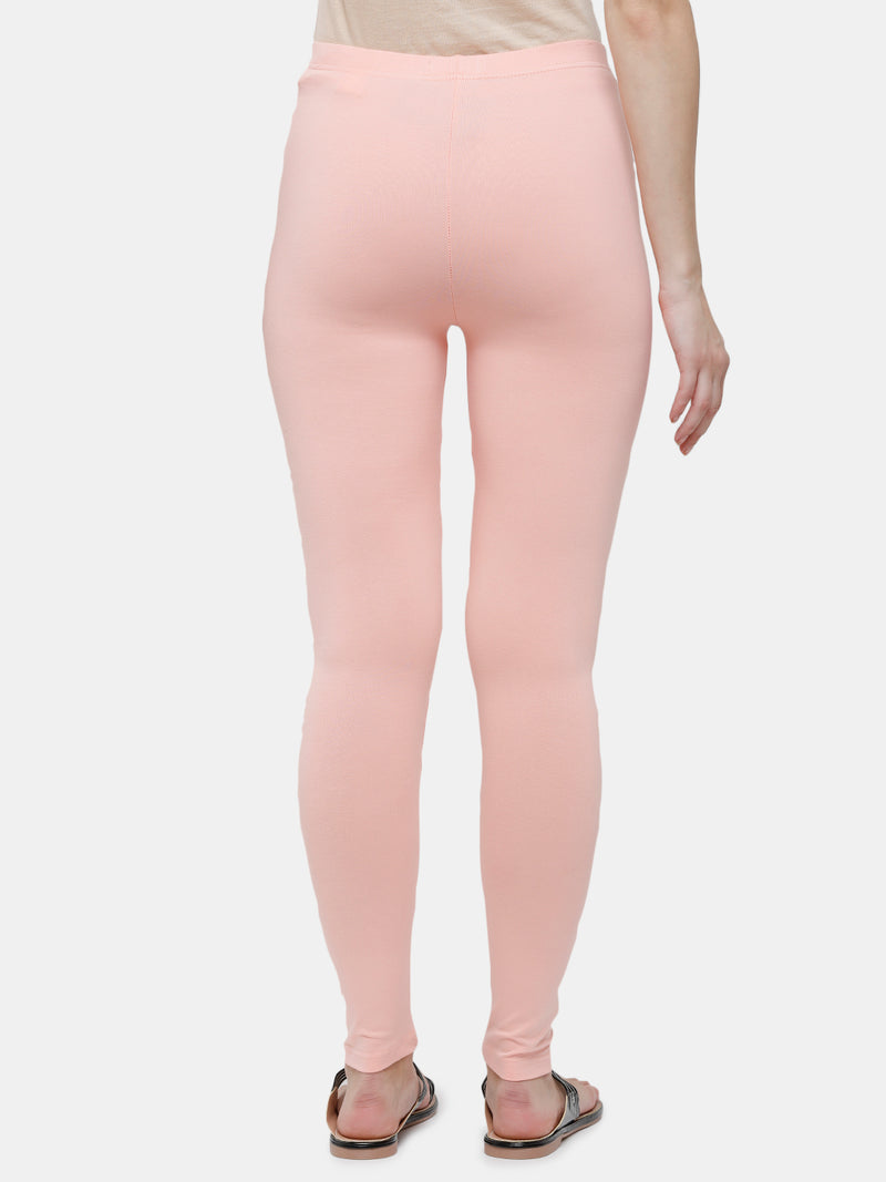De Moza Ladies Ankle Length Leggings Solid Cotton Baby Pink - De Moza