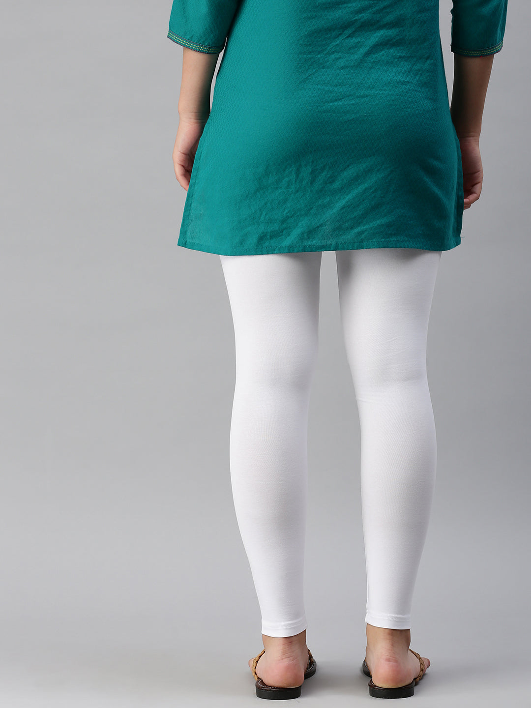 De Moza Women's Premium Ankle Length Leggings Solid Cotton White - De Moza (6679540400191)