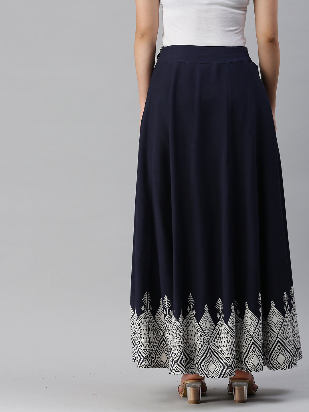 De Moza Women's Printed Ethnic Skirt Rayon Navy Blue - De Moza