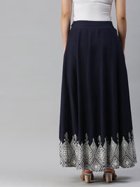 De Moza Women's Printed Ethnic Skirt Rayon Navy Blue - De Moza