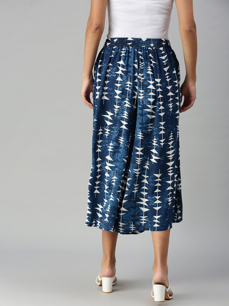 DeMoza Ladies Printed Culottes Rayon Indigo Blue - De Moza