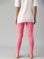 De Moza Ladies Ankle Length Leggings Solid Cotton Rani Pink - De Moza