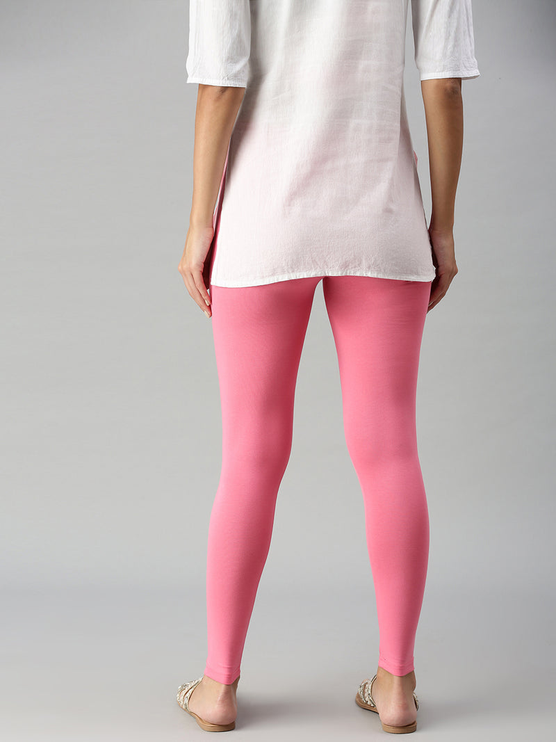 De Moza Ladies Ankle Length Leggings Solid Cotton Rani Pink - De Moza