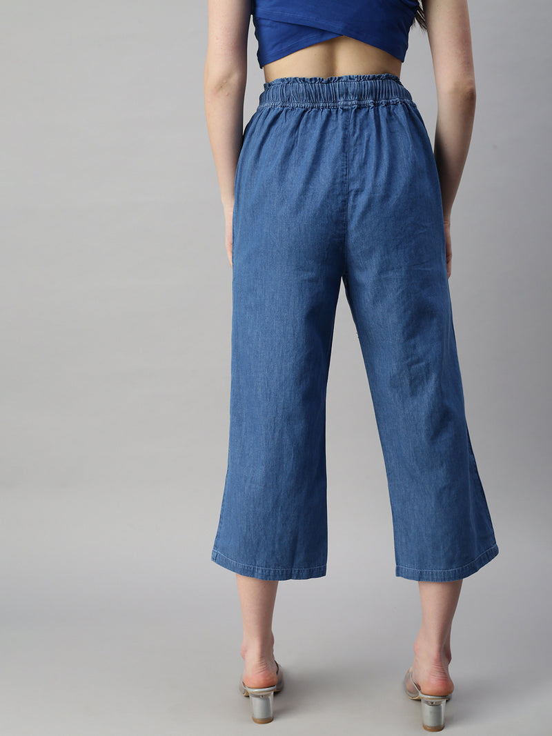 De Moza Ladies Crop Palazzo Ice Blue