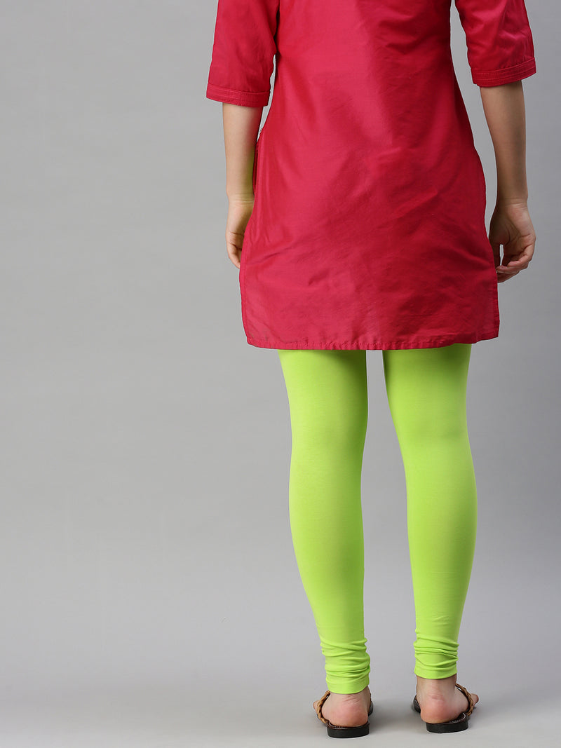 De Moza Ladies Leggings Ankle Length Solid Cotton Leaf Green - De Moza