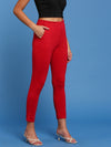 De Moza Womens Cigarette Pant Solid Cotton True Red - De Moza