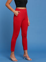 De Moza Womens Cigarette Pant Solid Cotton True Red - De Moza