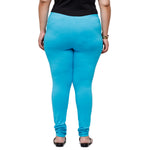 De Moza Ladies Plus Size Churidar  Leggings Solid  Cotton Peacock Blue - De Moza