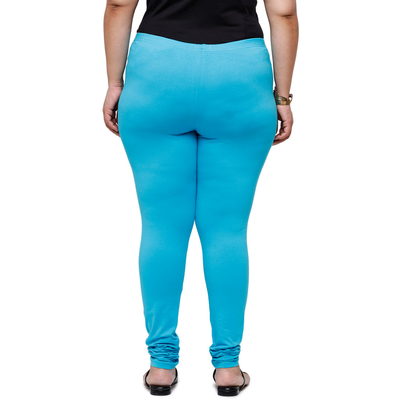De Moza Ladies Plus Size Churidar  Leggings Solid  Cotton Peacock Blue - De Moza