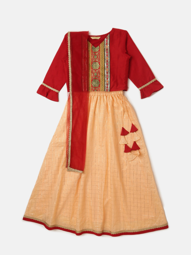 Pipin Girls Printed Lehanga Set Light Peach