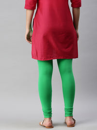 De Moza Ladies Ankle Length Leggings Solid Cotton Parrot Green