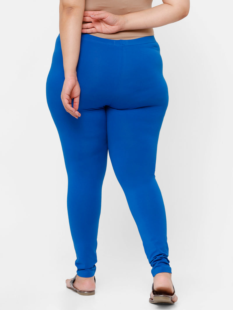 De Moza Ladies Plus Ankle Length Leggings Solid Cotton Cobalt - De Moza