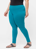 De Moza Ladies Plus Ankle Length Leggings Solid Cotton Sea Green - De Moza