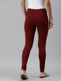 De Moza Ladies Churidar Leggings Solid Cotton Dark Maroon - De Moza