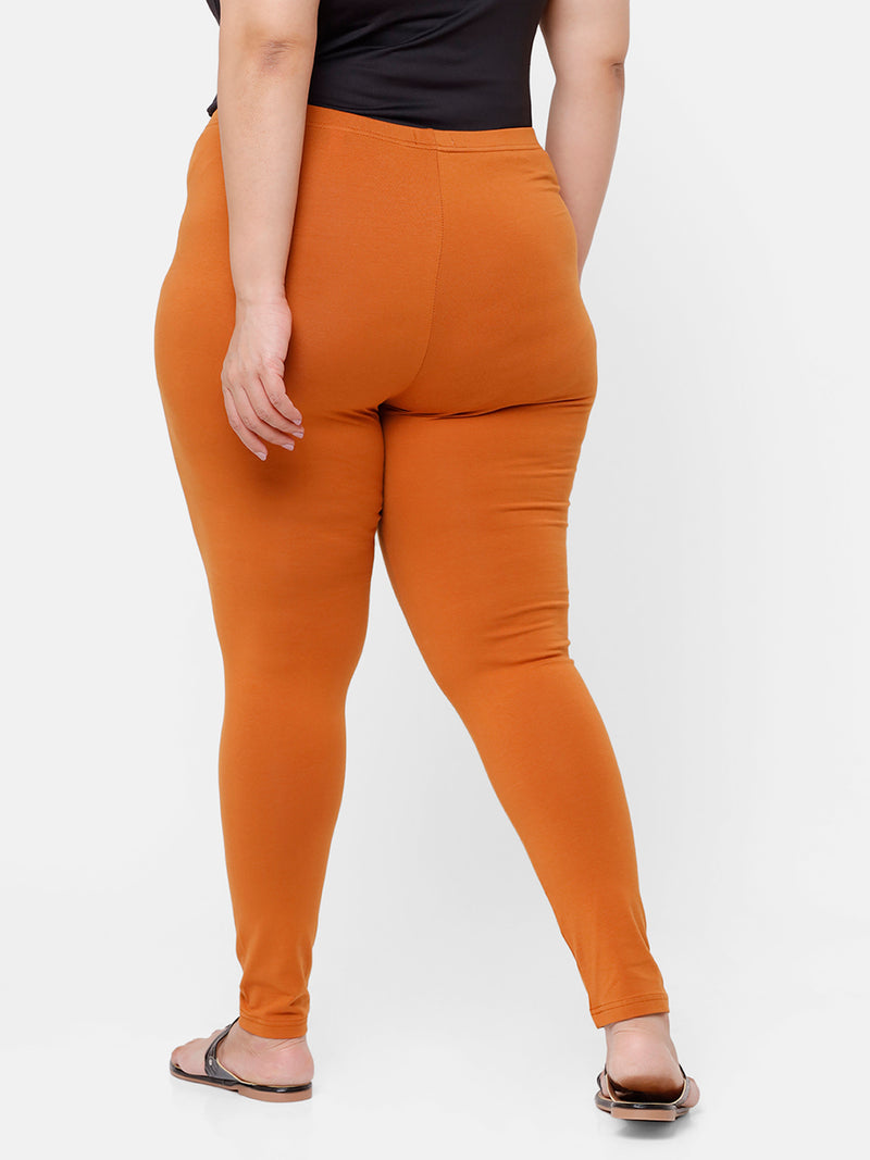 De Moza Ladies Plus Ankle Length Leggings Solid  Cotton Light Rust - De Moza