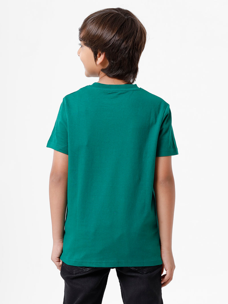 Kids - Boys Printed Half Sleeve T-Shirt Bottle green