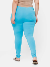 De Moza Ladies Plus Ankle Length Leggings Solid Cotton Peacock Blue - De Moza
