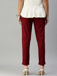 De Moza Women's Cigarette Pant Maroon