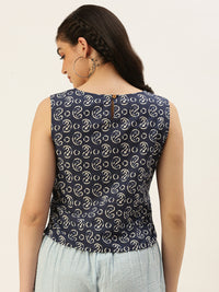 De Moza Women Printed Top Cotton Indigo - De Moza