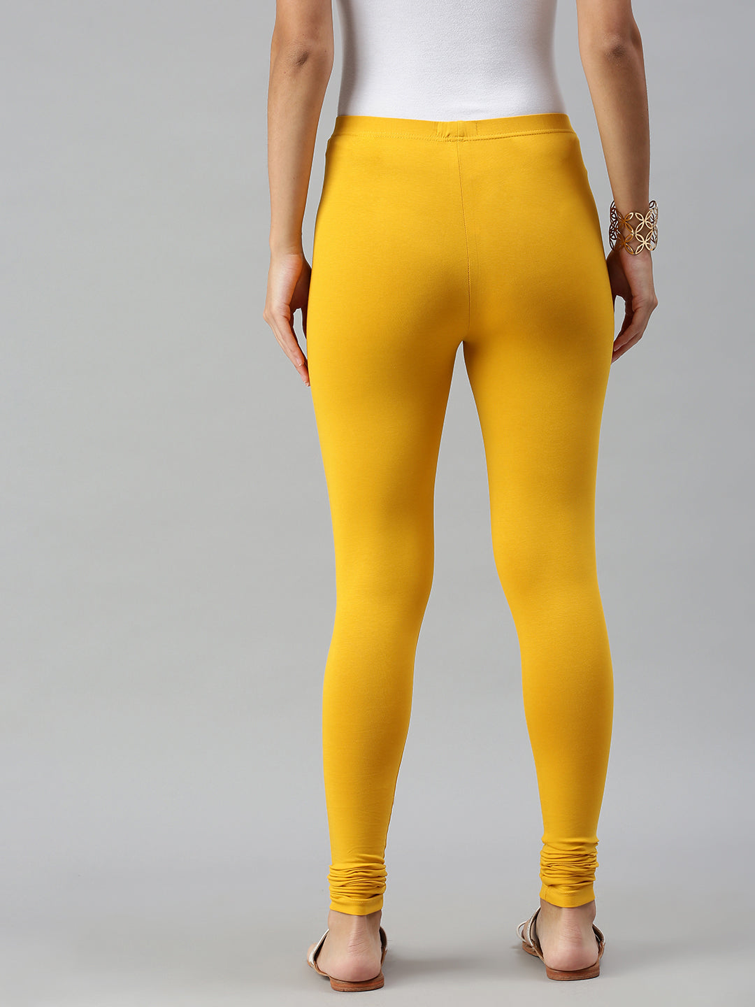 De Moza Ladies Churidar Leggings Solid Cotton Mustard - De Moza