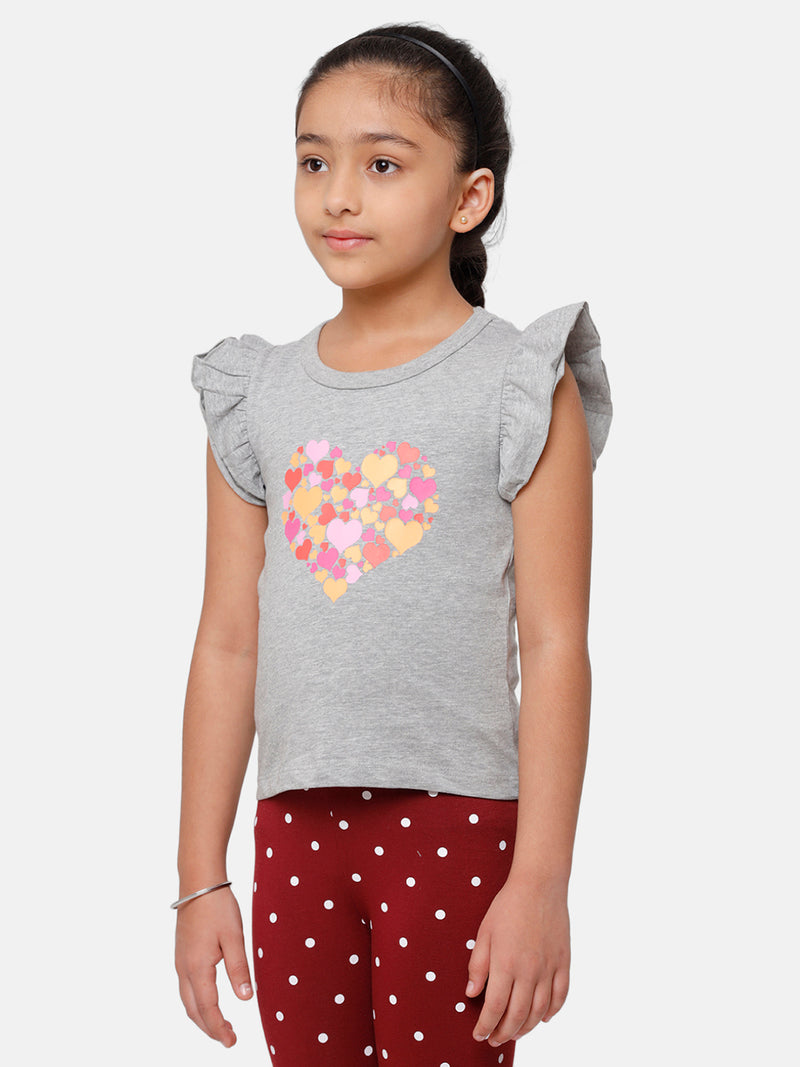 Kids - Girls Printed Top Grey Melange