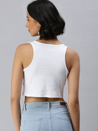 De Moza Ladies Rib Crop Top White