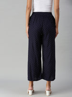 De Moza Ladies Printed Palazzo Rayon Navy Blue - De Moza