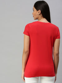 De Moza Womens Half Sleeve Knit Top Solid Cotton Red - De Moza