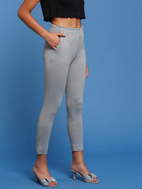 De Moza Womens Cigarette Pant Solid Cotton Light Grey - De Moza